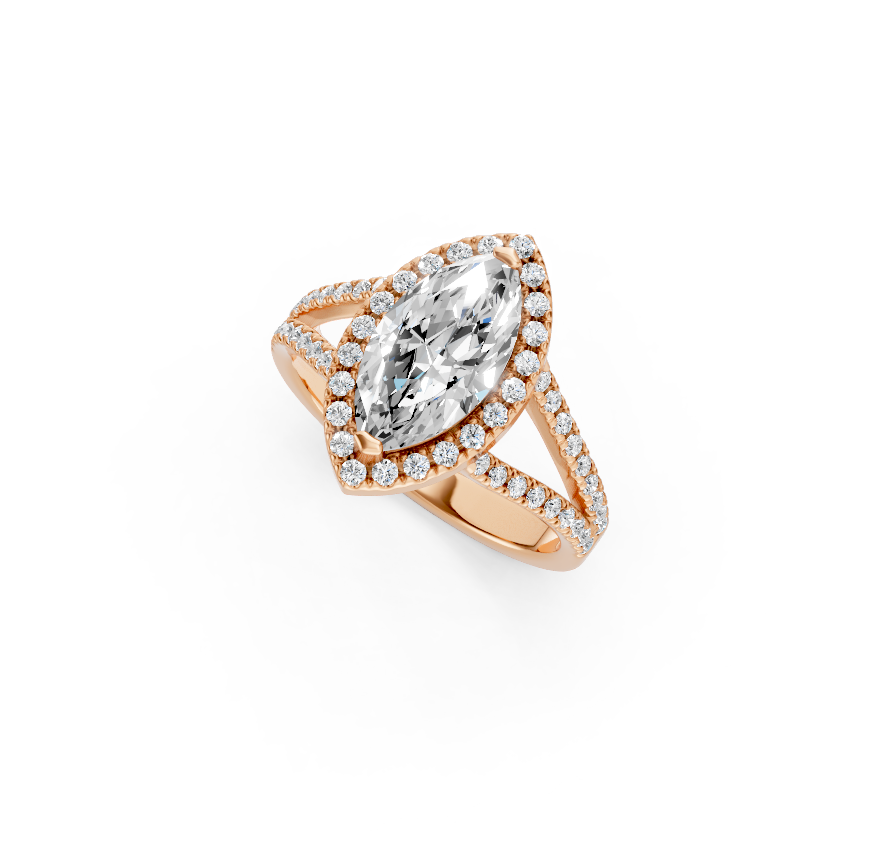 Marquise Diamond Engagement Ring with Halo and Bold Diamond Split Shank