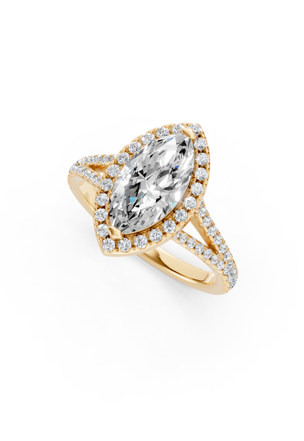 Petit Marquise Diamond Engagement Ring with Halo and Pavé Split Shank