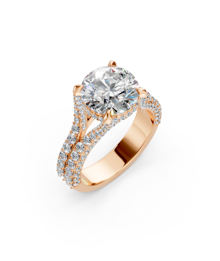 Elevated Center Stone Engagement Ring on a Split Shank with Pave Diamond Accents