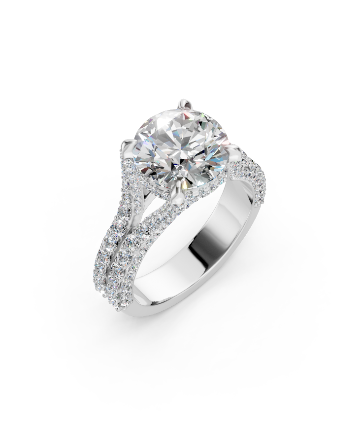 Elevated Center Stone Engagement Ring on a Split Shank with Pave Diamond Accents