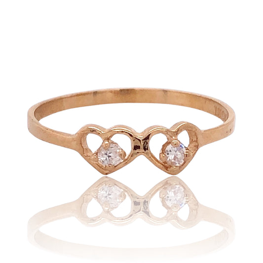 10K Yellow Gold interconnected hearts Birthstone Ring
