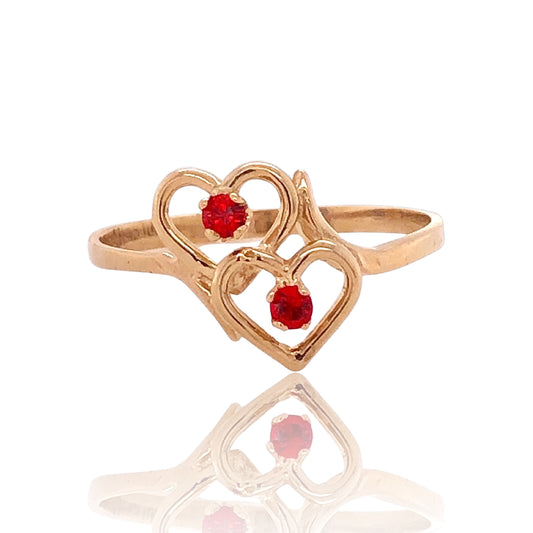 10K Yellow Gold Interconnected Hearts Ruby Birthstone Ring - July