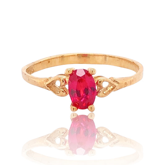 10K Yellow Gold Interconnected Hearts Ruby Birthstone Ring - July