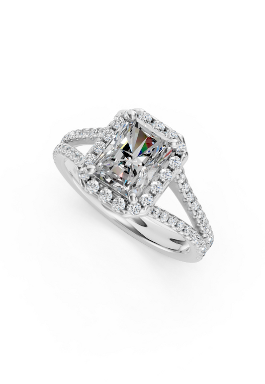 Radiant Halo Split Shank Diamond Ring