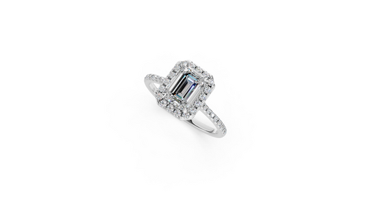 Emerald-Cut Halo Diamond Ring