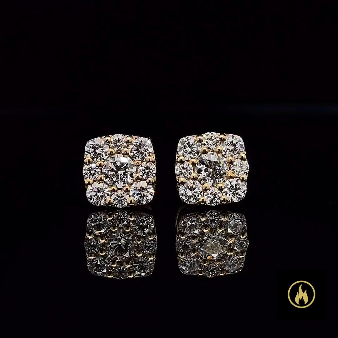 Solid Yellow Gold Diamond Square VS-VVS Earrings