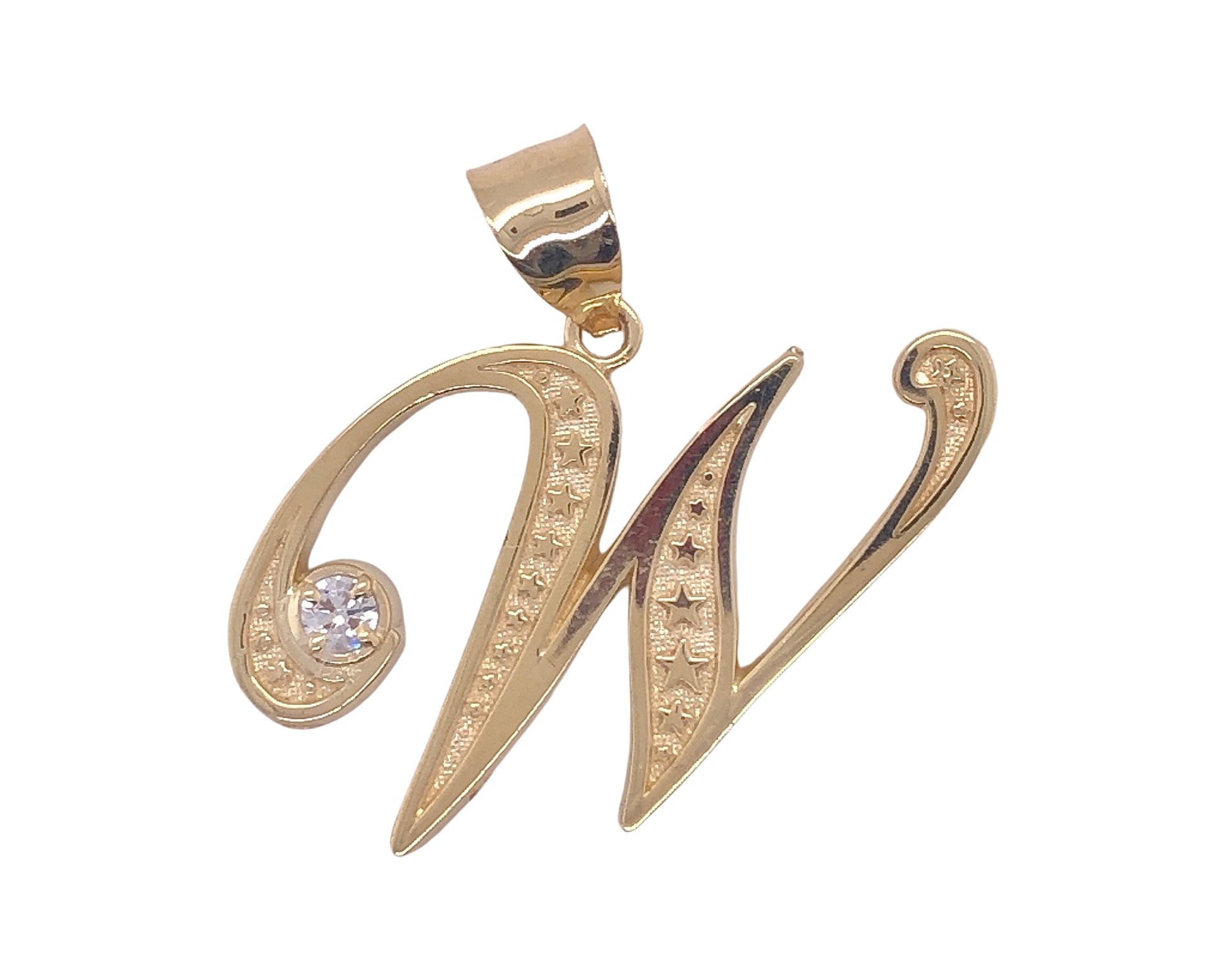 10K Yellow Gold Cursive Initial letter "W"