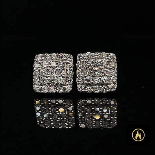 10K Solid White Gold Square Diamond VS-VVS Square Earrings