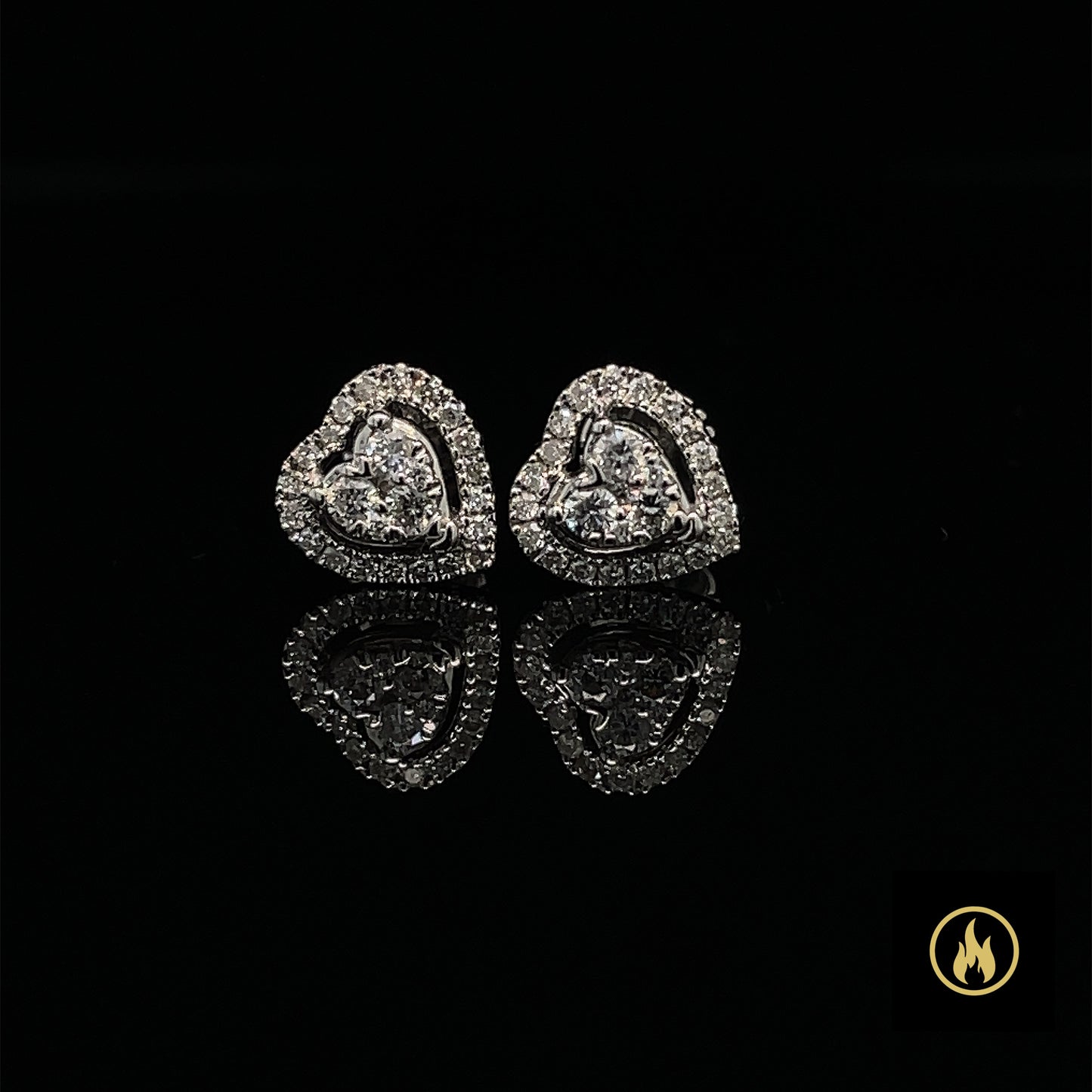 14K White Gold Heart Shape Diamond Earrings