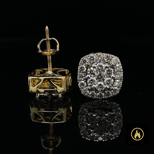 14K Yellow Gold Diamond Square Earrings 1.34ct