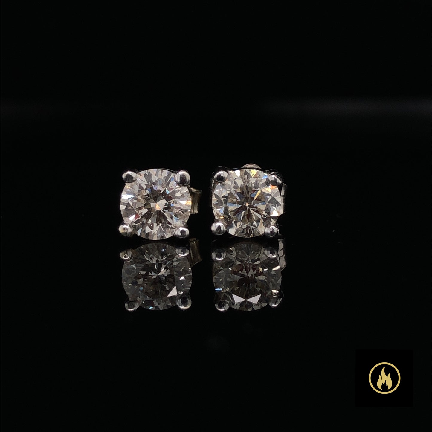 14K White Gold Single Stone Diamond Stud Earrings 0.88ct