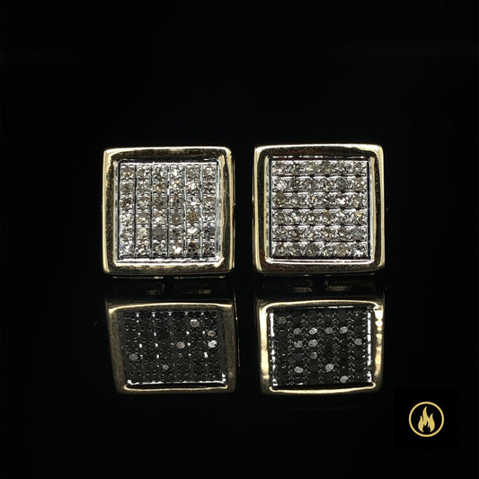 10K Yellow Gold Square Diamond Earrings 0.26ct