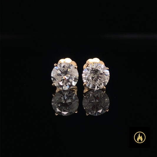 14K Yellow Gold Single Stone Diamond Stud Earrings 1.20ct