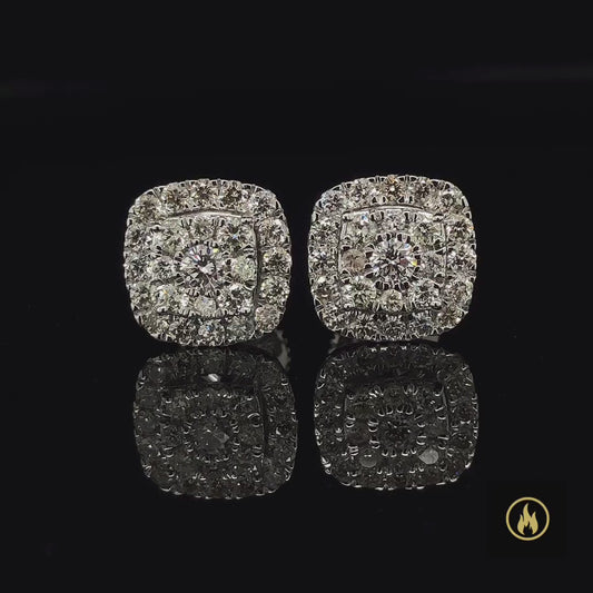 14K White Gold Diamond 3D Square Earrings 0.67ct