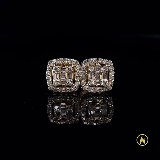 14K Yellow Gold Square Diamond Earrings 0.67ct