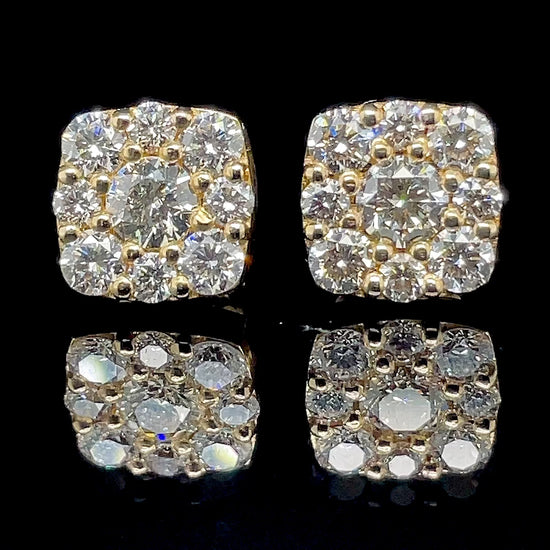 Solid Yellow Gold Diamond Square VS-VVS Earrings