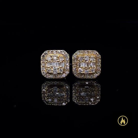 14K Yellow Gold Square Diamond Earrings 0.35ct