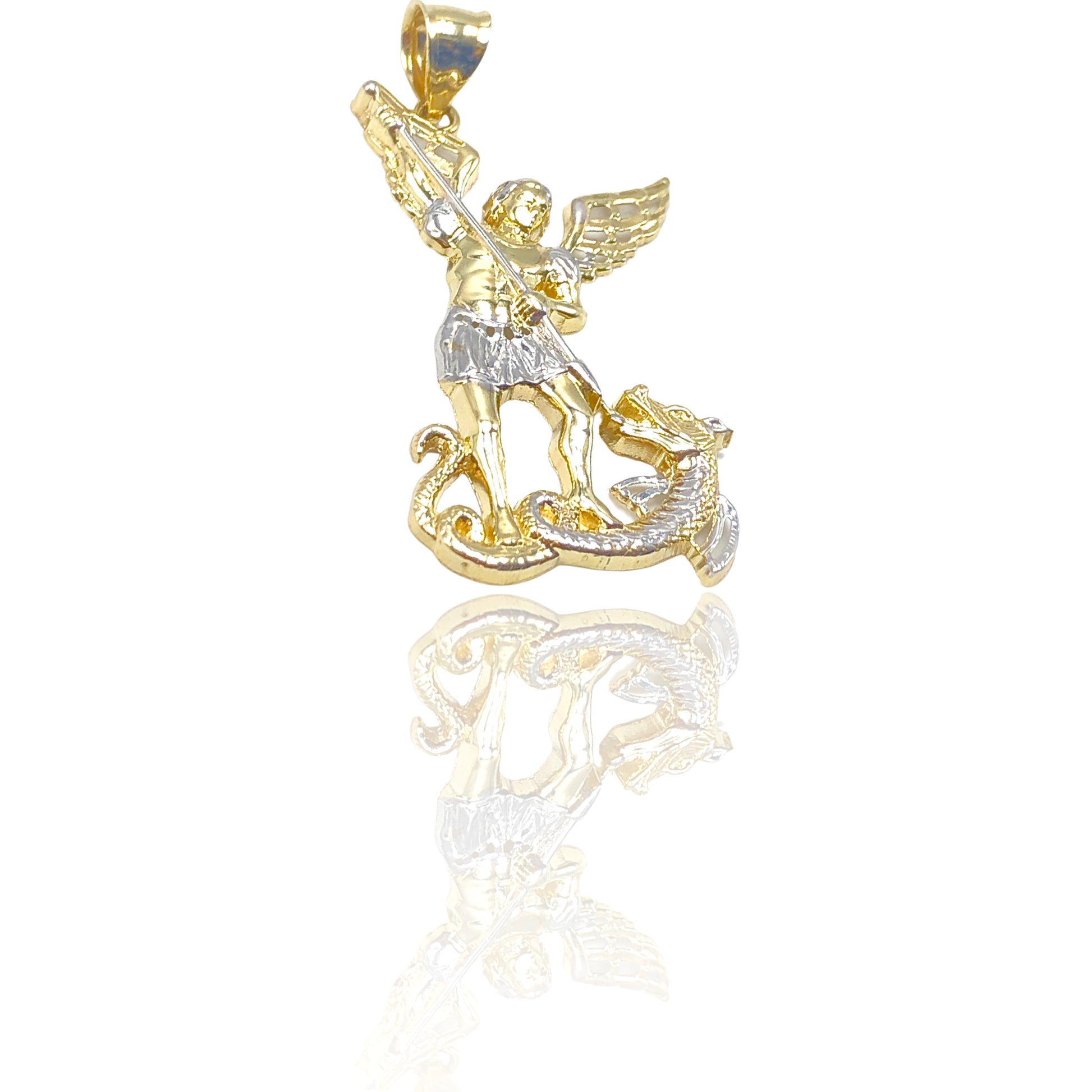 10K Two-Tone Gold St Michael Poseidon Pendant