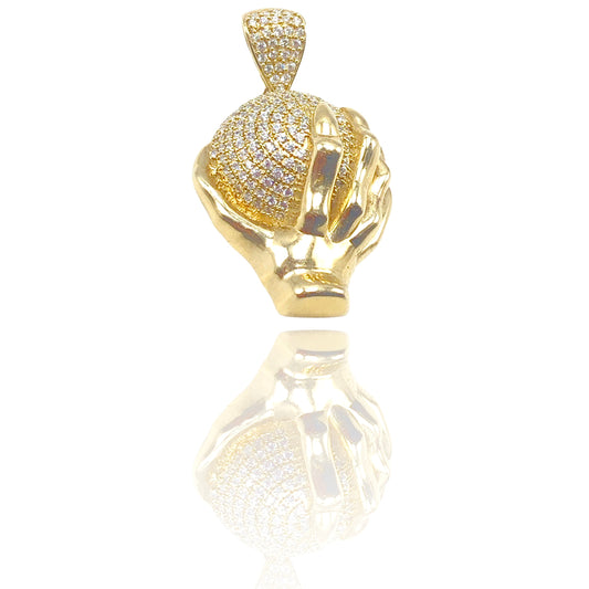 10K Yellow Gold CZ World In Your Hand Pendant