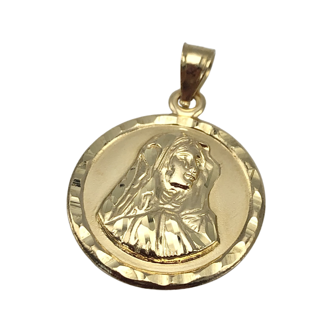 10K Yellow Gold 3D Round Virgin Mary Medal Charm