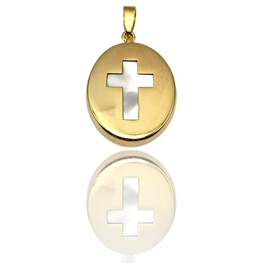 10K Yellow Gold Oval Cross Medal Charm