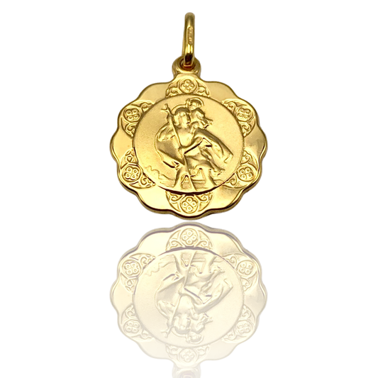 10K Yellow Gold Round Saint Christopher Medal Charm