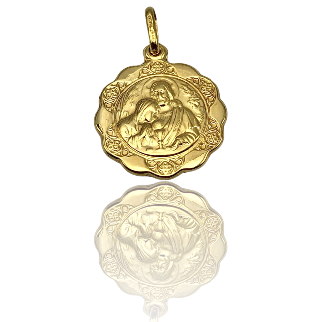 10K Yellow Gold 3D Round First Holy Communion Medal Charm 
