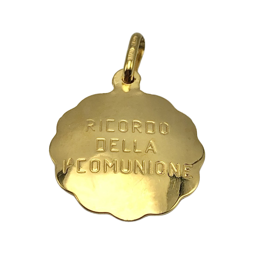 10K Yellow Gold 3D Round First Communion Medal Charm 