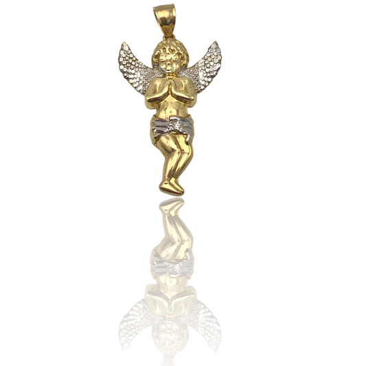 Solid Two-Tone Gold Angel Pendant