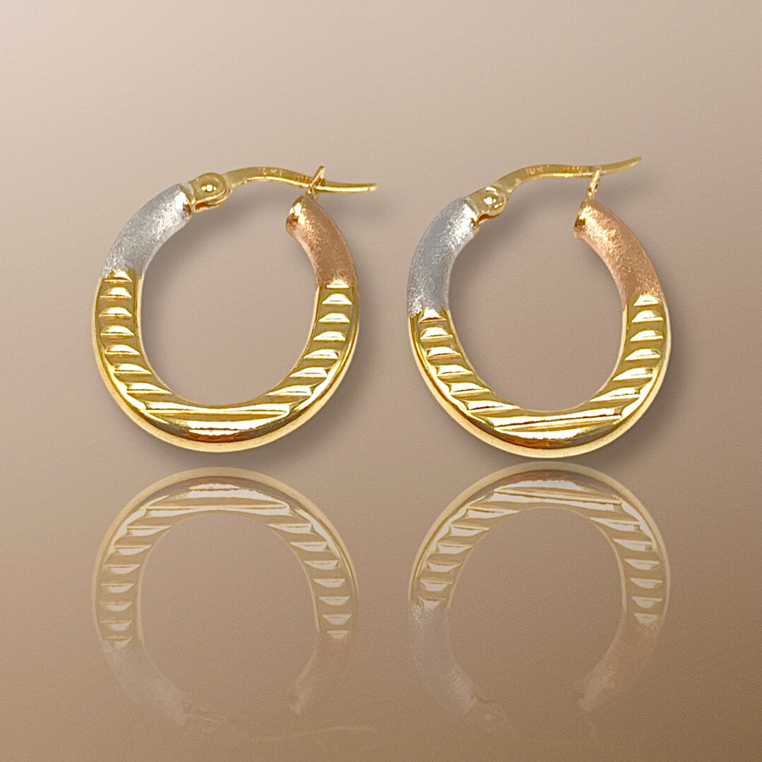 10K Tri-Gold Oval Hoop Earrings