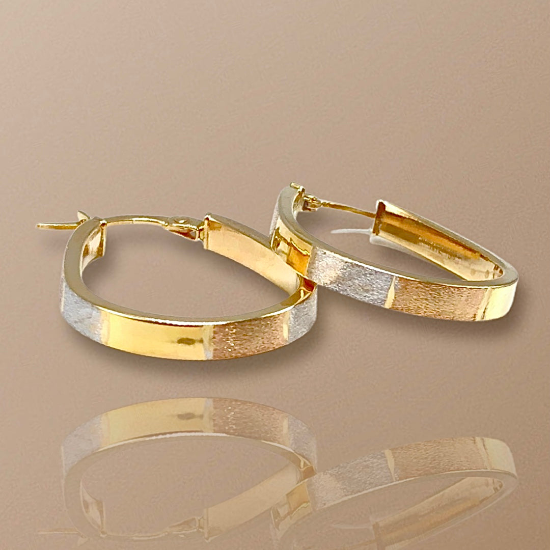 10K Tri-Gold oval Hoop Earrings