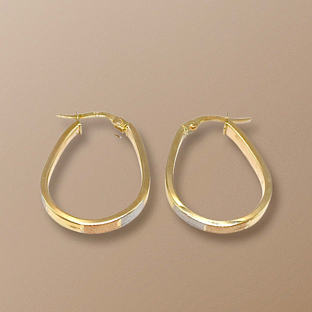 10K Tri-Gold oval Hoop Earrings