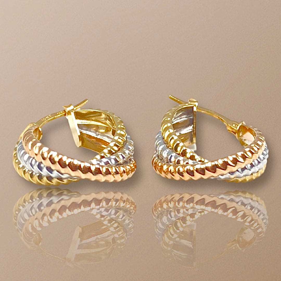 10K Tri-Gold Twisted Oval Shape Hoop earrings