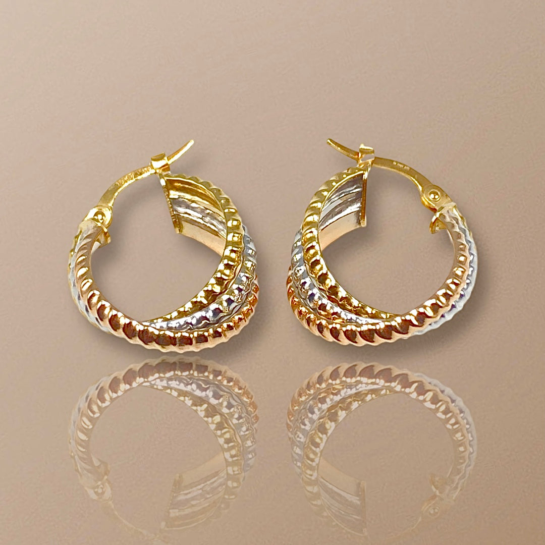 10K Tri-Gold Twisted Oval Shape Hoop earrings