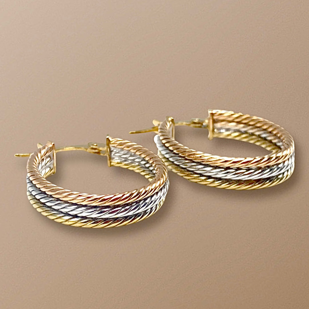 10K Tri-Gold Hoop Earrings
