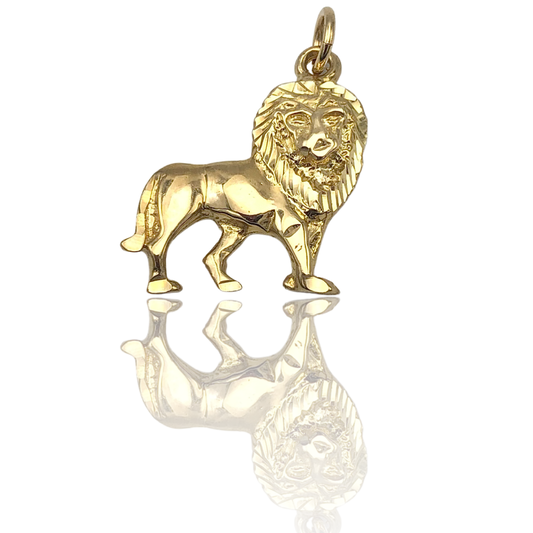 10k solid yellow gold walking lion pendant 