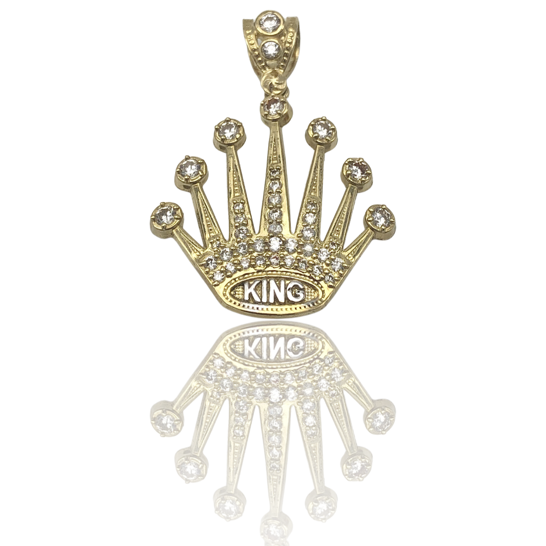 Yellow Gold Cz King Crown Pendant