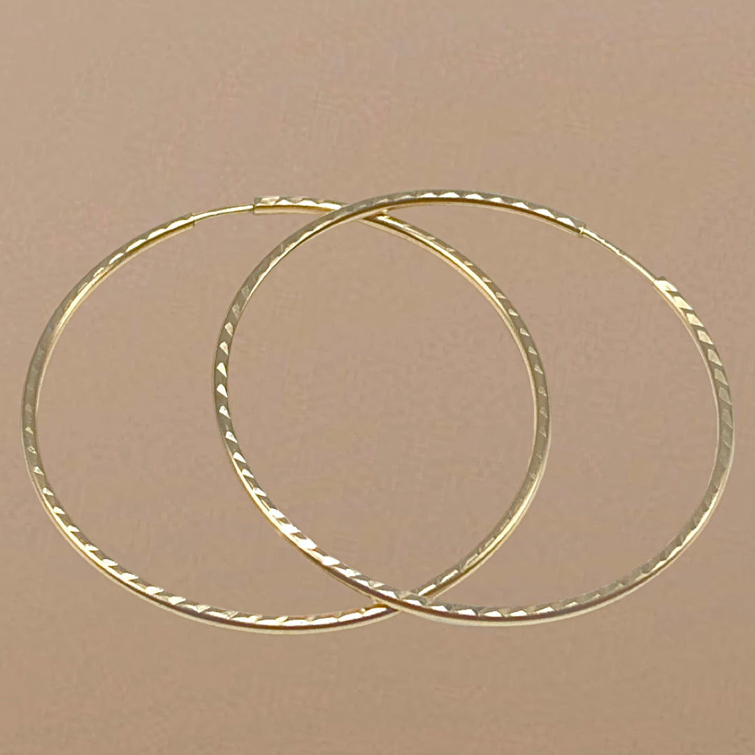 10K Yellow Gold Diamond-Cut Sleeper Hoop Earrings