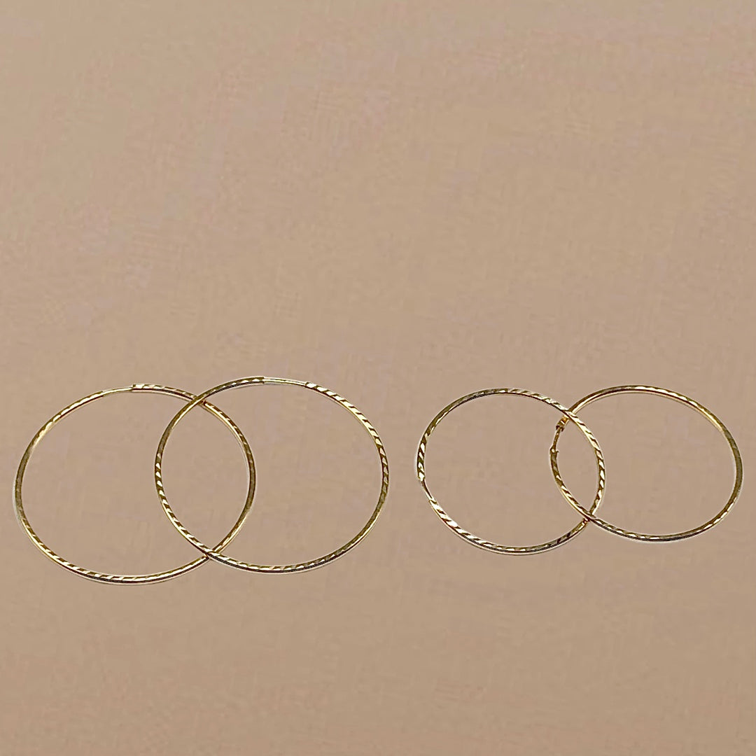10K Yellow Gold Diamond-Cut Sleeper Hoop Earrings