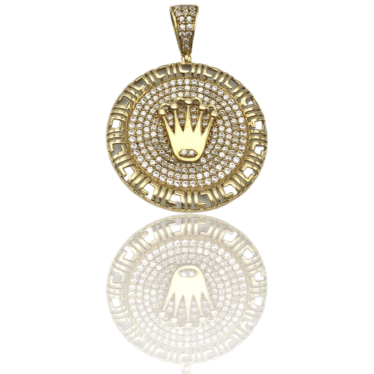 Solid Yellow Gold Cz Rolex Crown Pendant