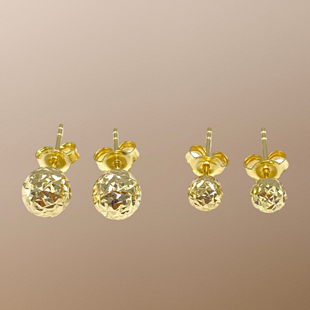 10K Yellow Gold Diamond-Cut Ball Earrings