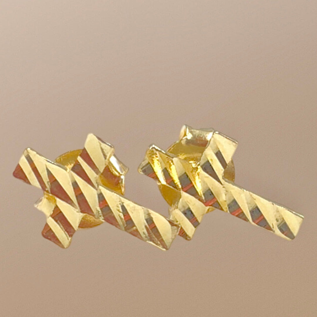 10K Yellow Gold Diamond-Cut Cross Earrings