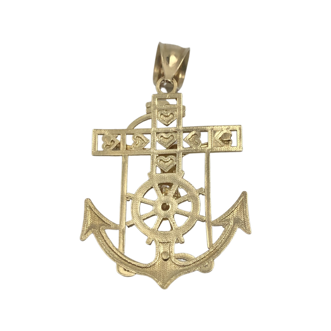 10K Yellow Gold Crucifix Anchor Pendant