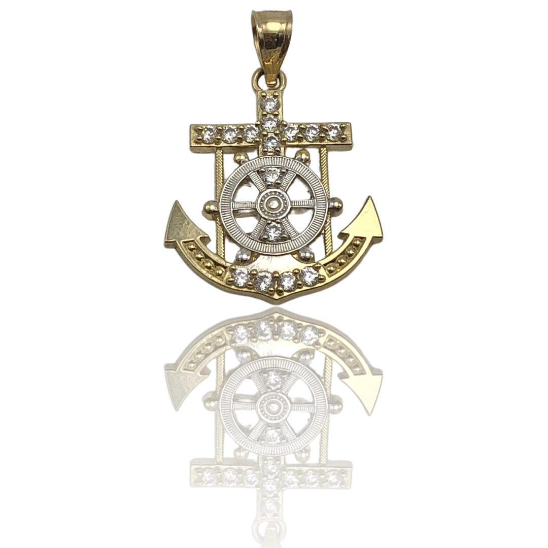 two-tone gold anchor charm pendant 