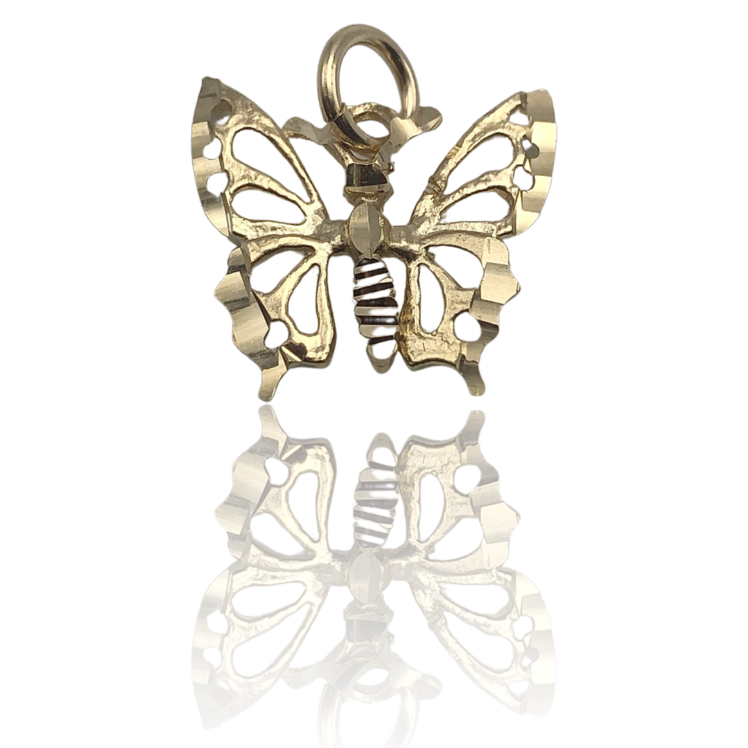10K Solid Yellow Gold Butterfly Charm Pendant 