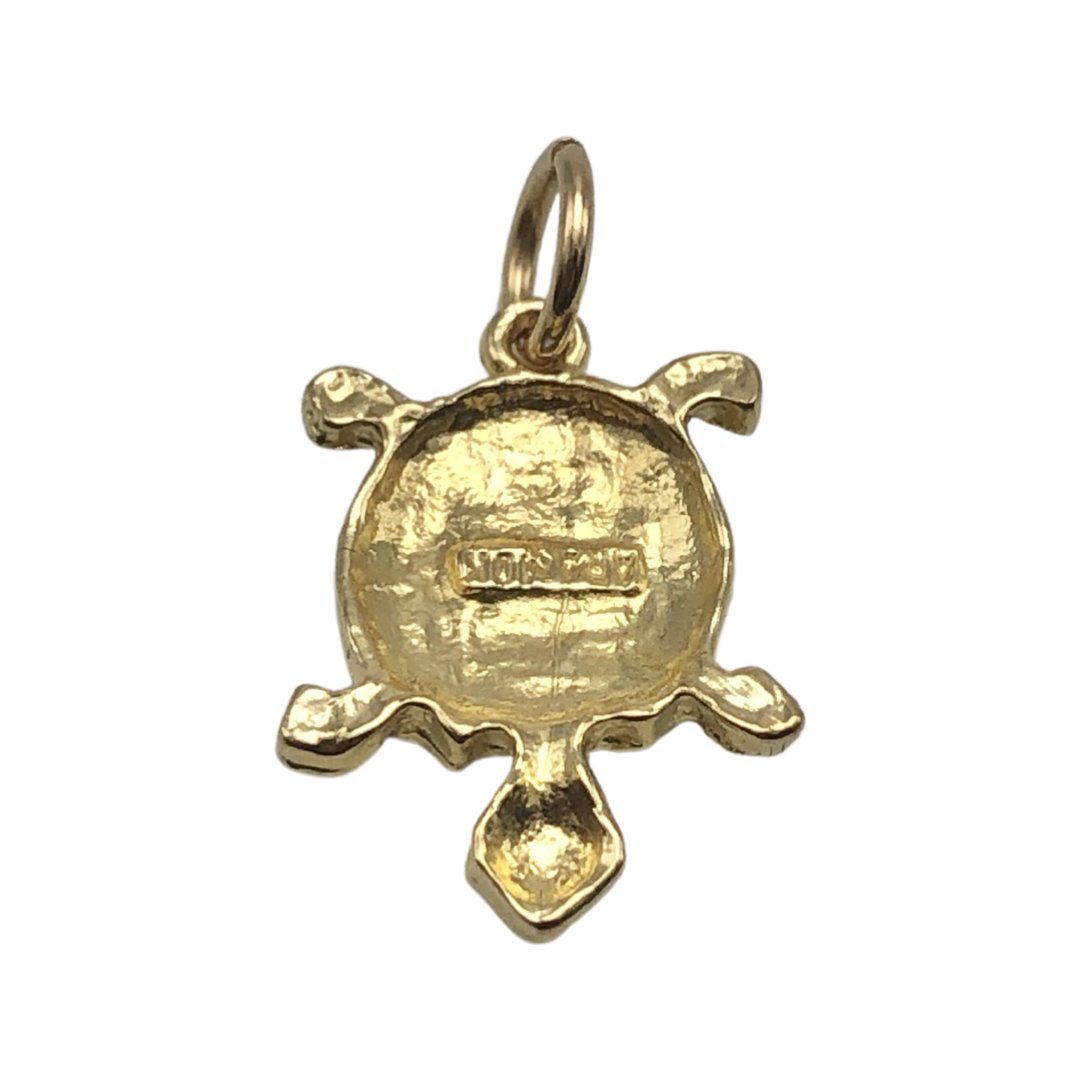 10K Solid Yellow Gold Turtle Charm Pendant 