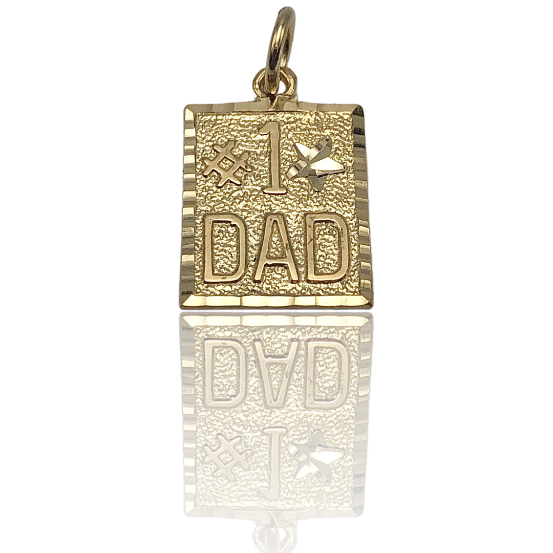 10K Solid Yellow Gold #1 Dad Square Charm Pendant