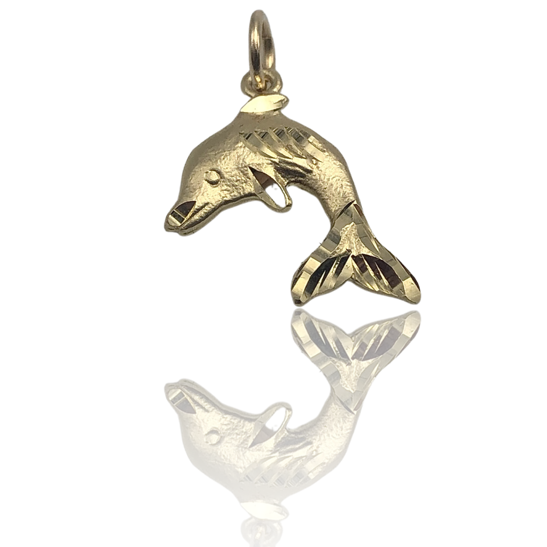 10K Solid Yellow Gold Diamond-Cut Dolphin Charm
