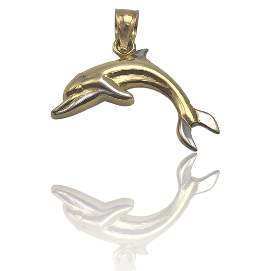 10K Two-Tone Gold Dolphin Charm Pendant 