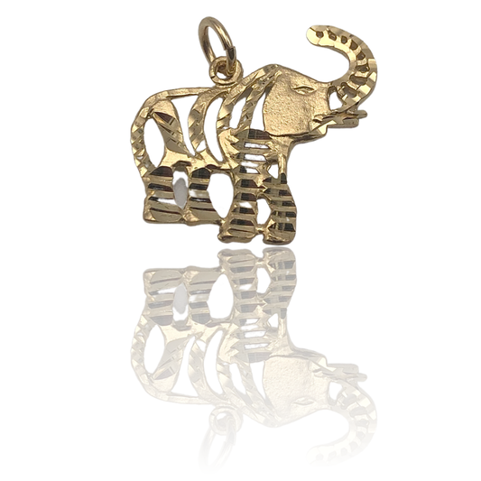 10K Yellow Gold Diamond-Cut Elephant Charm Pendant 